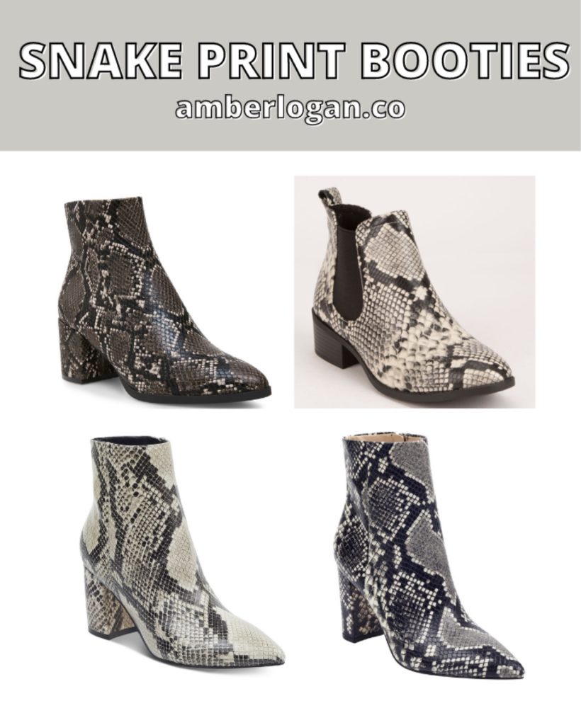 Fall shoe trend, snake print booties